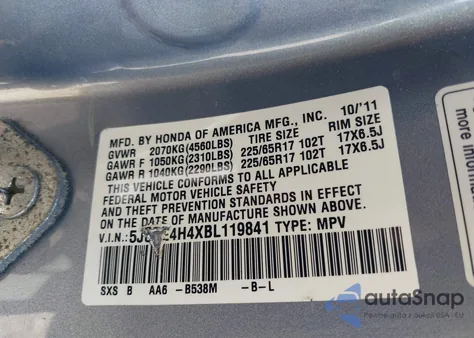 2011 Honda Cr-V Se from USA, damaged, VIN 5J6RE4H4XBL119841